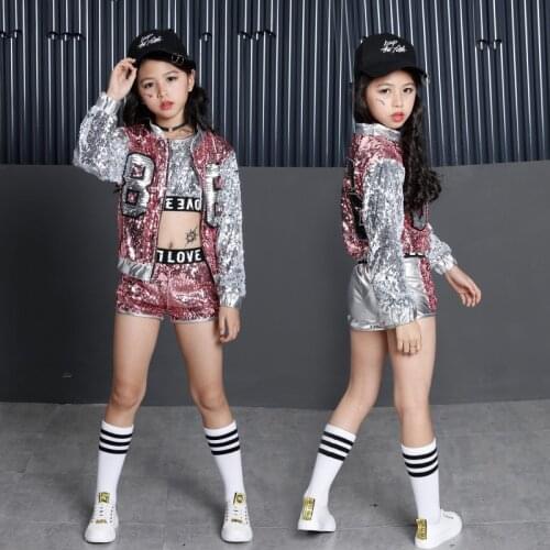 Kids Hip Hop Stage Costume Girls Ballroom Dance Clothes Streetwear Loose Children Dancewear Jazz Fashion Style Shorts Tops