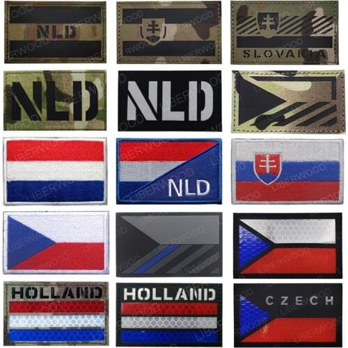 Netherlands Slovakia Czech Flag Infrared Reflective Patch Badge Holland NLD Tactical Hook Loop Appliques Patches for Clothing