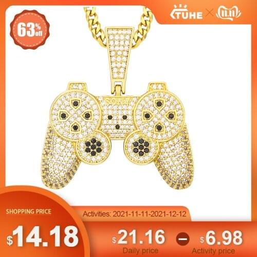 Hip Hop Iced Out Game Controller Handle Pendant Necklace for Men AAA Cubic Zircon Jewelry chain Necklaces With Tennis Chain