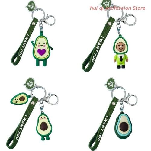 Creative Lucky 3D Avocados Keychains Cartoon Fruit Lovely Fortune Backpack Phone Bag Pendant Key Ring Teen Girl Charm Gift