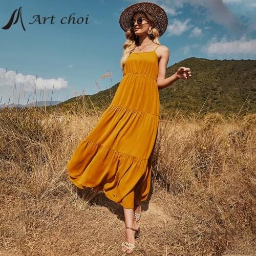 Summer Long Spaghetti Strap Layered Dress Tiered Skirt Women Beach Sweet Sundress Vestido SleeveLess Boho Party A-Line Dresses
