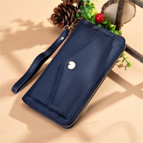 Fashion Women Long Wallets Functional Card Holders Genuine Leather Multi Pockets Note Compartments Female Daily Leather Purses