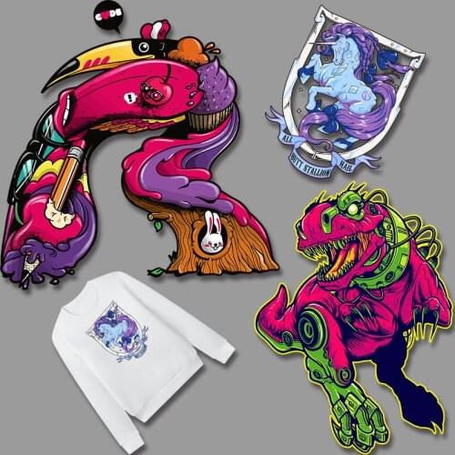 Cartoon tree hole rabbit dinosaur unicorn alphabet animal pattern Heat Vinyl Ironing Stickers Decor Washable DIY Appliques