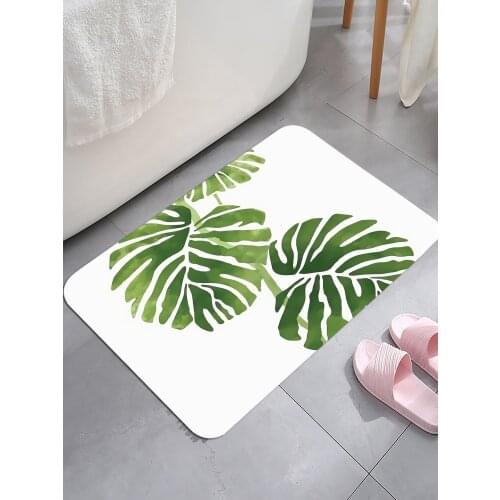 Green Leaf Design Print Bath Rug Set soft flannel fleece Water absorb Bathroom door Mats Floor Carpet online Dropshipping