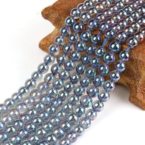 Natural Round Blue Electroplating Quartz Crystal Gemstone Loose Beads 6 8 10 12mm For Necklace Bracelet DIY Jewelry Making