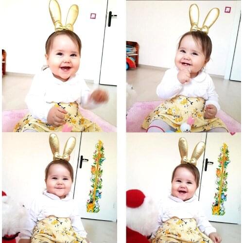 1pcs 2018 ON SALE PU Rabbit Ears Headband Kids Bowknot Hair Bands Girls Bunny bows Headbands bebe Diy Hair Accessories