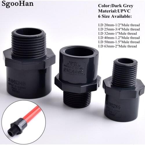 1/2"To 2" UPVC Dark Grey Male Thread Straight Connector Aquarium Water Tank Pipe Quick Equal Joint Garden Irrigation Fittings