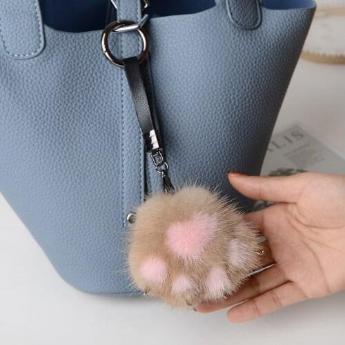 Fluffy Real Mink Fur Genuine Fur Pompom Cute Claw Keychain Pendant Car Key Chain Women Bag Charm Accessories