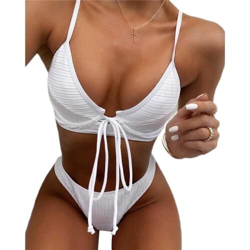 Sexy Solid lace up bikinis biquini female Bikini Swimwear Women 2020 Push-up Set Swimsuit Triangle Bathing