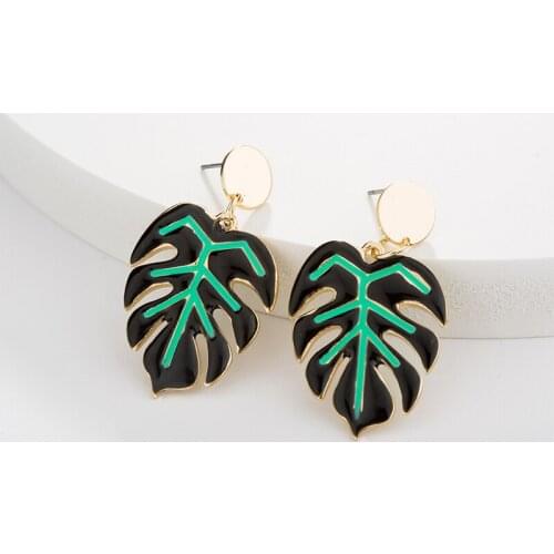 PPG&PGG Women Alloy Tropical Monstera Green Leaf Earrings Statement Stud Earrings For Women Trendy Jewelry Party Accessories