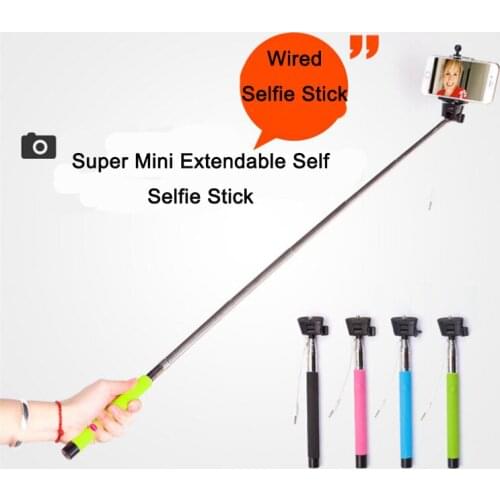 Dinto Folding Wired Selfie Stick 24-100cm Extendable Monopod Colorful Built-in Shutter Self Camera Mobile for Smartphones