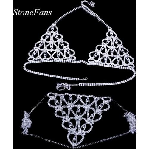 Stonefans Hollow Heart Crystal Underwear Jewelry Bikini for Women Sexy Rhinestone Bra and Panties Set Nightclub Party Body Chain