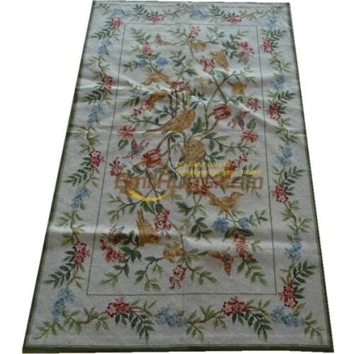 Old Hand-made Traditional Wool Needle-point Carpet Various Flower Decorative Needlepoint Knitted Sofa Blanket