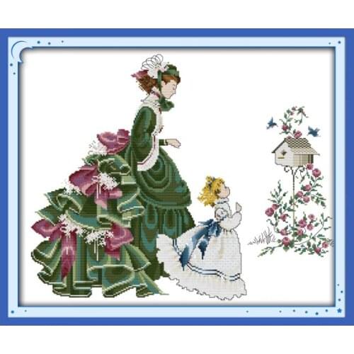 Mother and Daughter Cross Stitch DMC 11CT 14CT Stamped Embroidery Kit Counted Cross-stitch Kits Embroidery Home Decor Needlework