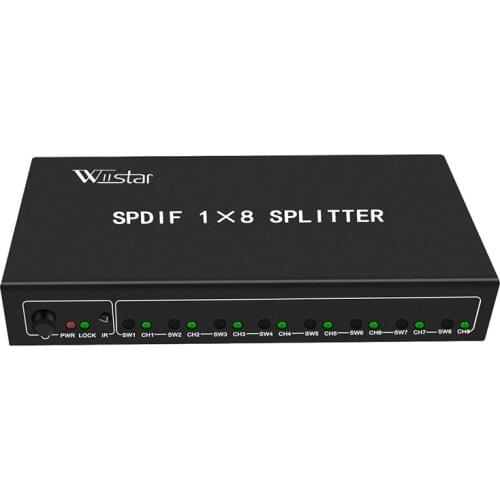 Wiistar SPDIF Splitter 1x8 Digital Optical Audio Splitter SPDIF 1 In 8 Out Support DTS/Dolby with Power Adapter High Quality