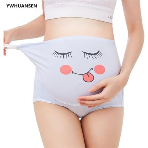 YWHUANSEN High Waist Womens Cotton Underpants Belly Support Pregnant Underwear Adjustable Panties Intimates Cartoon Face Pattern