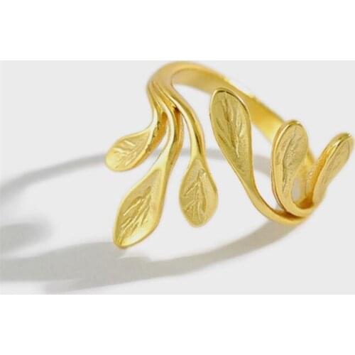 Sole Memory Olive Leaves 925 Sterling Silver Female Resizable Opening Rings SRI636