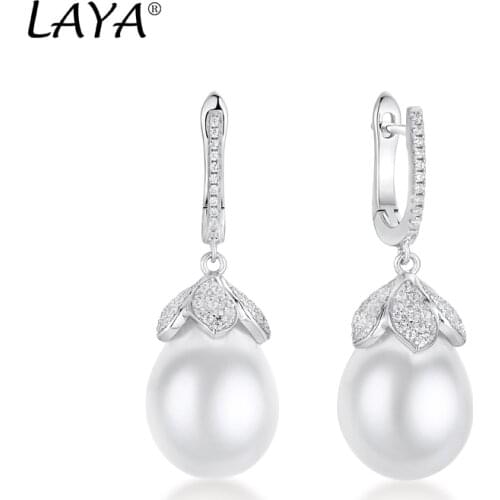 LAYA 925 Sterling Silver Fashion New Style Clear Cubic Zircon Shell Pearl Drop Earrings For Women Wedding Classic Fine Jewelry