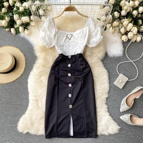 Summer new bow woman dress V-neck slim wrap hip Dress Puff sleeve temperament commuting dresses 2021