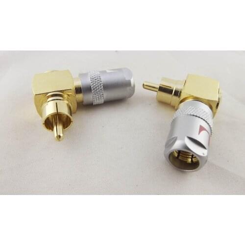 5Pairs Gold Nakamichi Copper Right Angled RCA Male Plug Solderless Audio Connector