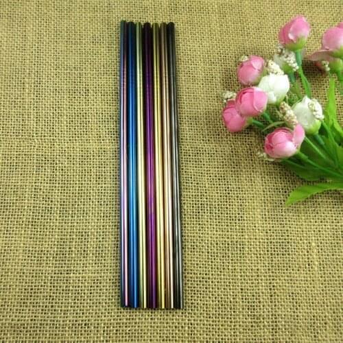 100pcs Metal Straight 6MM Drinking Straw Black Eco-Friendly Stainless Steel With Rainbow Brush Food Grade Bar Accessories