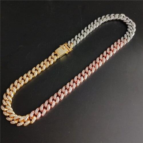 12.5MM Full Rhinestone Iced Out Men Hip hop Bling Cuban Necklace Paved Rhinestones Chain Necklaces For Men Jewelry CZ Link Chain