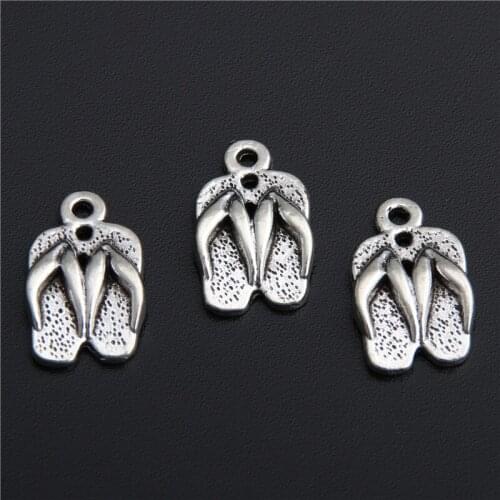 20pcs Silver Color Slippers Charms 3D Flip Flops Pendant With Flower Beach Jewelry Making Finding A2793
