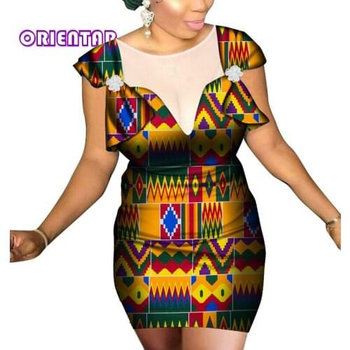 2020 african short dress fashion African Print Yarn neck Dress for Women Traditional African Clothing Bazin Riche Dresses WY6732