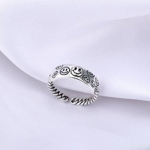 2021 Fashion Smiley Ring Ladies Retro Unisex Open Ring Hip-hop Style Adjustable Jewelry