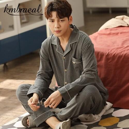 2021 Casual Couple Solid Cotton Pajamas Sets Men Autumn Long-sleeve Sleepwear Men Pijama Japanese Pyjamas for Male Plus Size 3XL