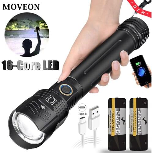 2021 XHP160 LED Powerful Flashlight USB 10000mAh Zoom Torch Outdoor Lighting Tactical Flash Light Camping Lamp By 26650 Battery