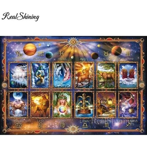 5D DIY diamond Painting full square round drill embroidery tarot cards zodiac signs 12 constellations Mosaic Cross Stitch FS6109