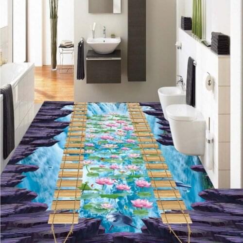 Free Shipping bathroom street flooring painting 3D River water financial rock self-adhesive PVC floor wallpaper mural