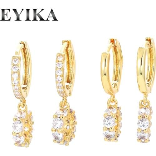 EYIKA Delicate Gold Color Round Circle Earrings Women Cubic Zirconia Polished Hoop Earring Mature Female Jewelry for Lovers Gift