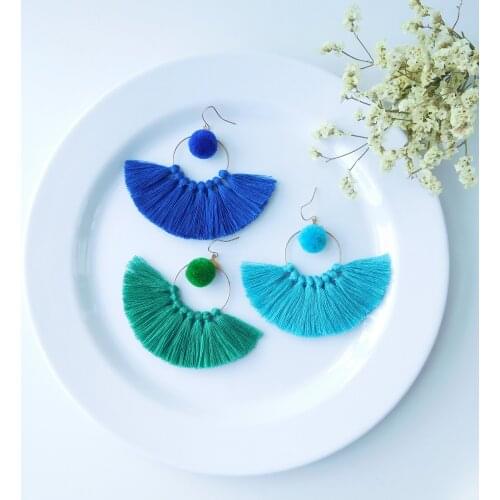 HC Fashion Fan Shaped Korea Tassel Drop Earrings for Women Vintage Jewelry Ethnic Geometric Earrings Handmade Dangle Earrings