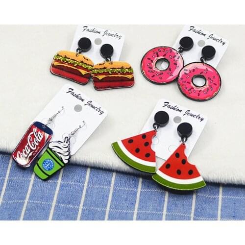 Kawaii Cute Fashion Cartoon Acrylic Fruit Food Earrings Female Temperament Long Watermelon Earrings Shaped Jewelry For Women