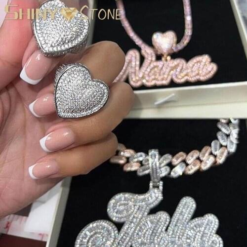 2 Colors Full Micro Pave Cubic Zircon Heart CZ Rings 2021 New Fashion Iced Out Bling Hip Hop Punk Men Women Finger Jewelry Gift