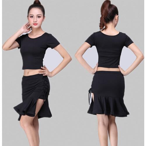 Latin Dance Costumes Sexy Women 2 Pieces Latin Dance Suit ( Short Sleeve Mesh Top+Skirt) Girls Ballroom Tango Rumba Latin Dress