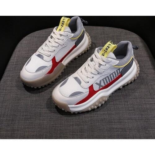 Women Platform Casual Fashion Dorky Dad Shoes Popcorn Genuine Leather Mesh Plush Fairy Style Sneaker Elegant Non-slip Breathable