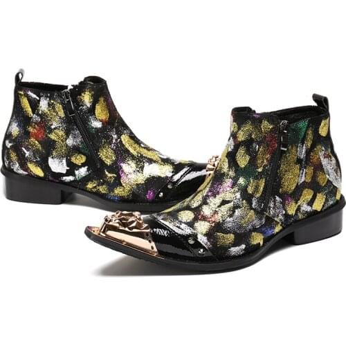 2020 New Style Punk Genuine Leather Men Ankle Boots Pointed Toe Mens Military Cowboy Boots High Top Mens Dress Boots