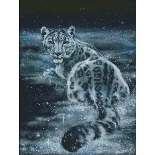 Snow Leopard in Water Animals Cross Stitch Kits Top Quality Embroidery Sewing kit Needlework DIY 14CT Unprinted Decor Handmade