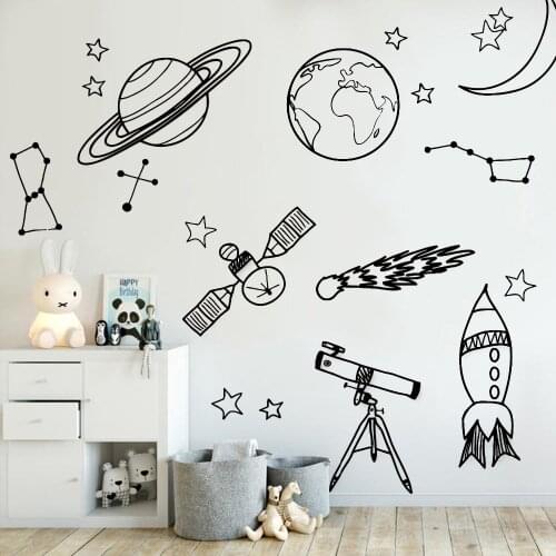 DIY Wall Stickers For Kid Room Astronomy Tool Space Astronomy School Deocr Mural Vinyl Decal Removable Nursery Wall Decals LA888