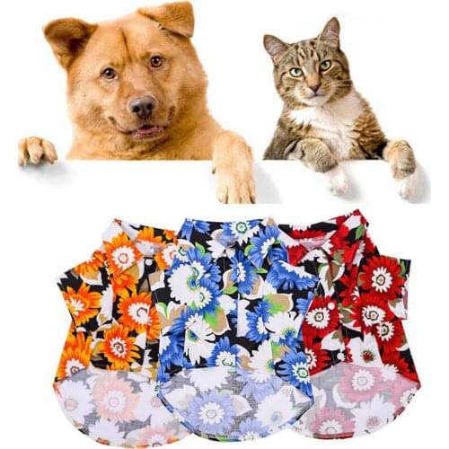 2021 New Dog Shirt Hawaiian Style Fashion T-Shirts Flowers Printed Dog Shirts Cotton Pet Clothes For Small Medium Dogs Cat