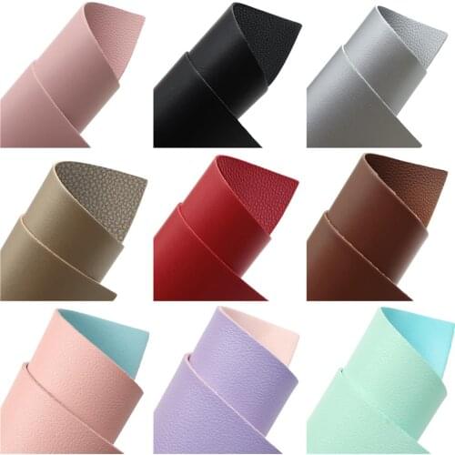 Solid Color Faux Leather Sheets Double Sided Lychee Synthetic Leather Fabric 20x33cm for DIY Hair Bows Earrings Handbags Crafts