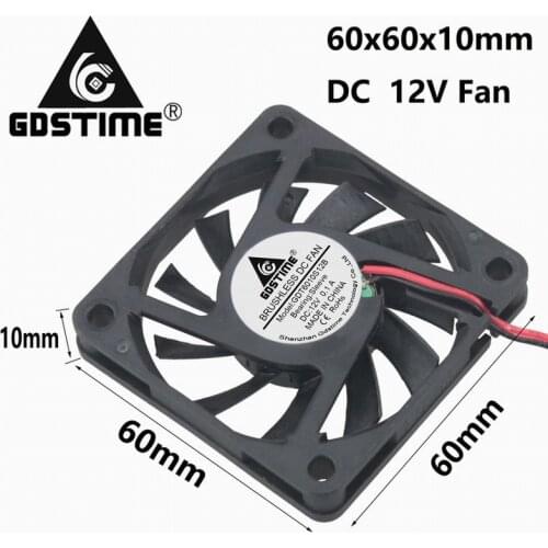 Gdstime 2 pieces 6cm 60mm x 10mm DC Brushless Motor Cooling Fan 12V 2Pin 2 Wire 6010 PC Memory Cooler 60mmx60mmx10mm Small