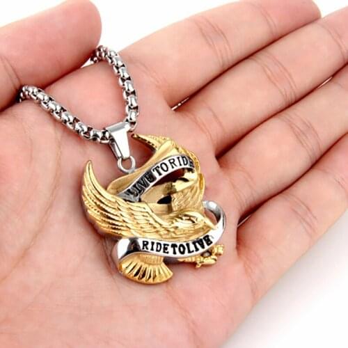 Fashion Punk Rock High Quality Stainless Steel Eagle Pendant Necklace for Men Biker Hero Motorcycle Titanium Jewelry