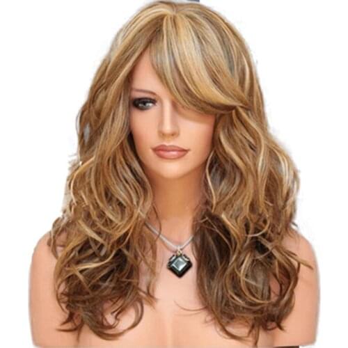 WHIMSICAL W Long Wavy Natural Heat Resistant Hair Synthetic Wig Mix Blonde Wigs for Women