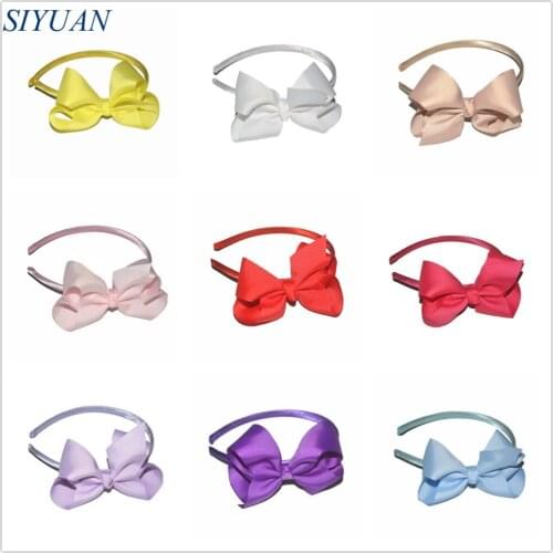60pcs/lot 12 Bright Colors Plastic Headband with 4.5 inch Grosgrain Ribbon Bow Knot Large Stock Fast Shipping FG005