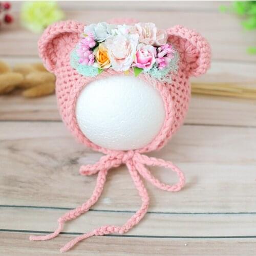 Fluffy bear hat Newborn Teddy bear bonnet Photography props Handmade knitted Infant Christmas hat Gift