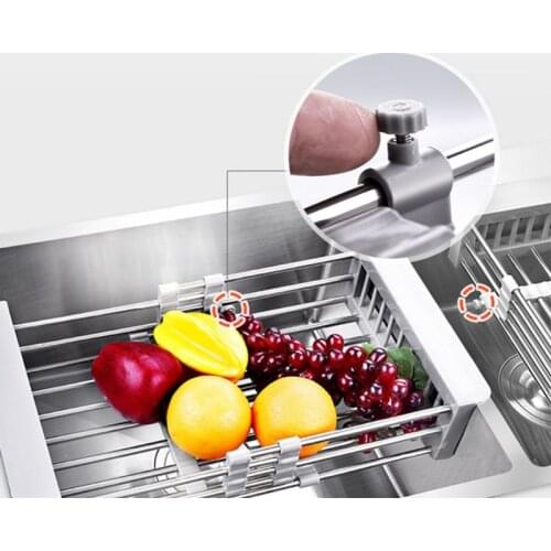 Adjustable telescopic stainless steel kitchen with sink vegetable rack drying rack plug-in storage rack fruit and vegetable tray